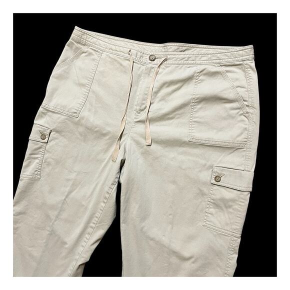 VTG L.L. BEAN Flannel Lined Straight Leg Utility Cargo Pants in Khaki SZ 16 TALL - Picture 4 of 10